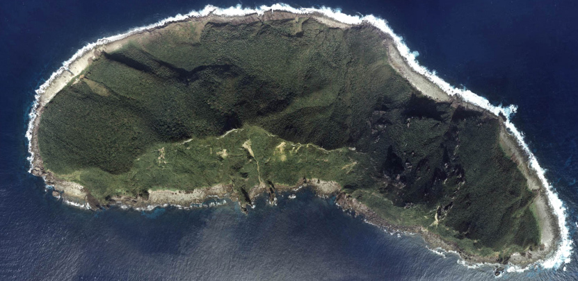 Aerial composite photograph of Uotsuri Island (the largest island in the Senkaku chain), taken in 1978 by the Japanese government.